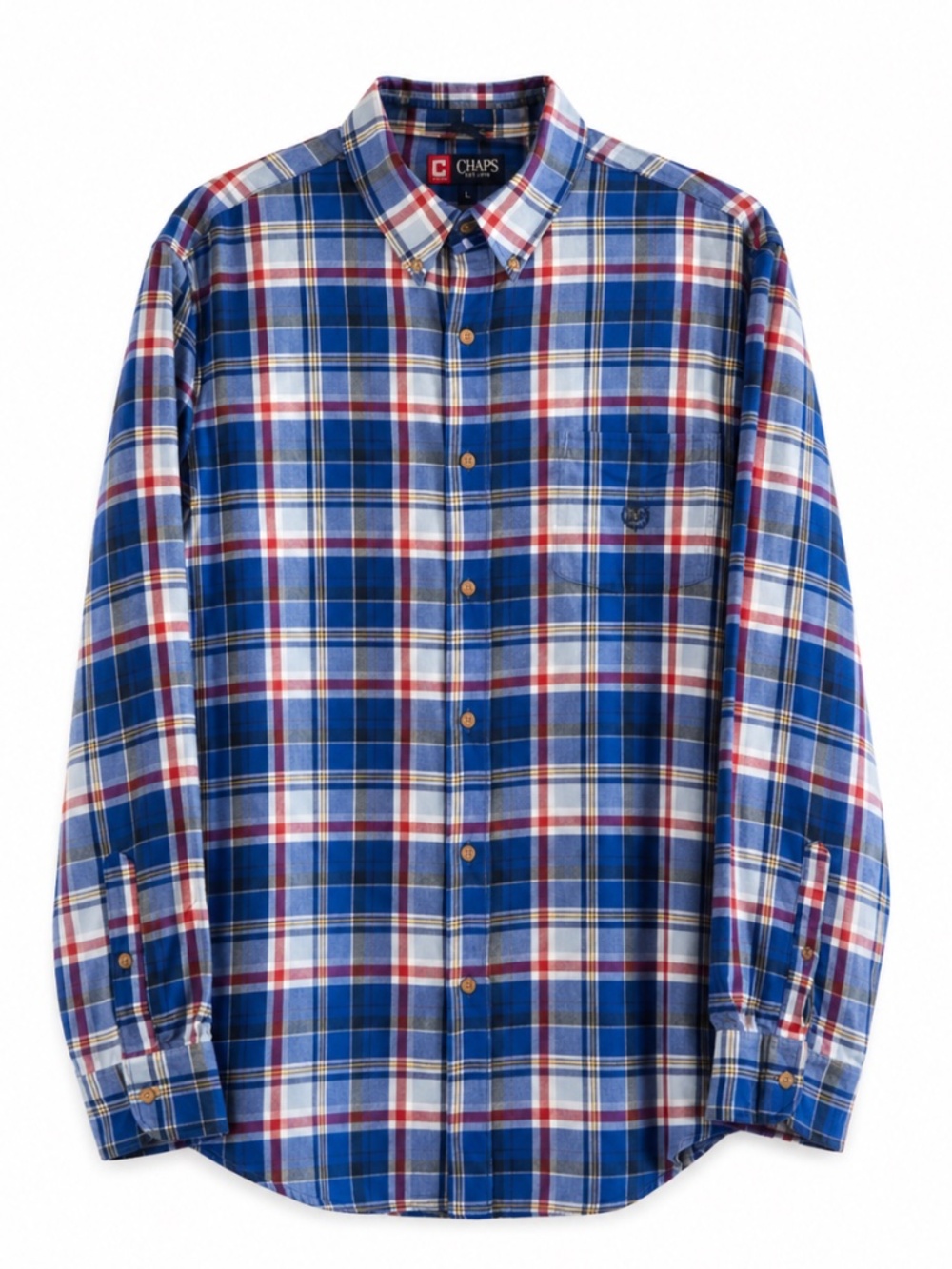 Vintage Chaps Blue Red Plaid Cotton Flannel Button Down Shirt – Size XL EUC